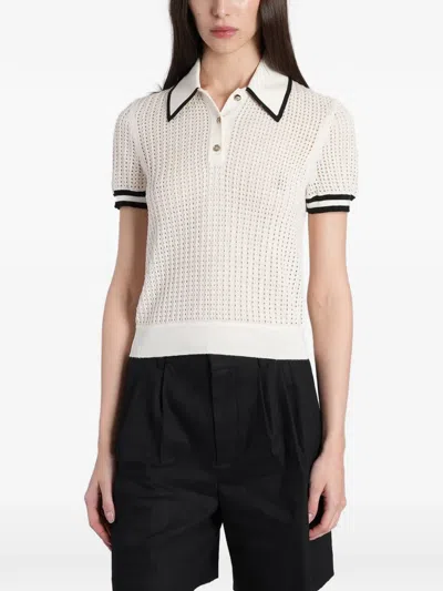 Alice And Olivia Open-knit Contrast-trim Polo Shirt In Neutral