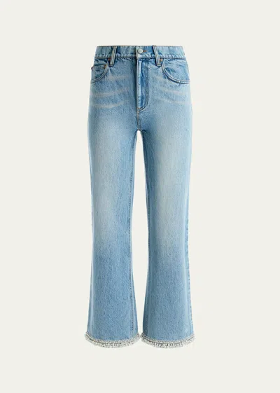 Alice And Olivia Ora Embellished Wide-leg Jeans In Rockstar Blue