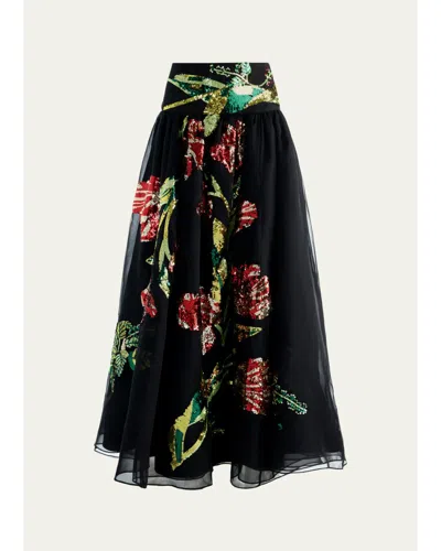 Alice And Olivia Oriana Embellished Maxi Skirt In Soft Tulip Black