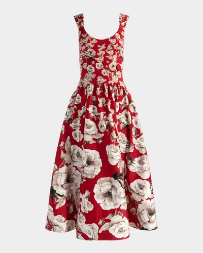 Alice And Olivia Oriana Floral Drop-waist Maxi Dress In Red