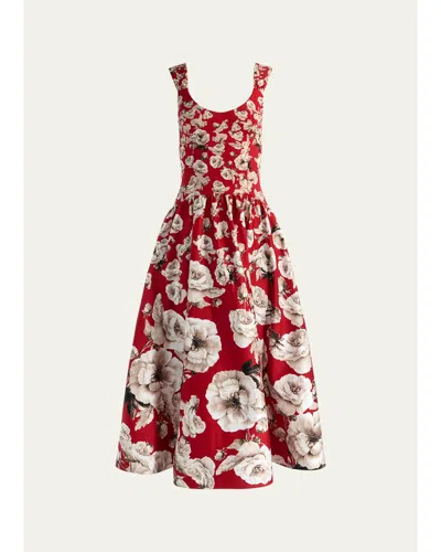 Alice And Olivia Oriana Floral Drop-waist Maxi Dress In Red