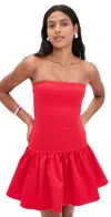 Alice And Olivia Oriana Strapless Drop Waist Mini Dress In Bright Ruby