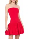Alice And Olivia Oriana Strapless Drop Waist Mini Dress In Red