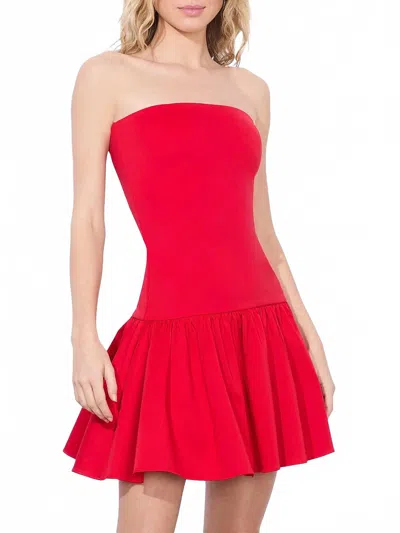 ALICE AND OLIVIA ORIANA STRAPLESS DROP WAIST MINI DRESS IN RED RUBY