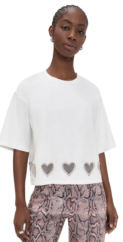 Alice And Olivia Oversized Cropped Crystal Heart Tee Off White