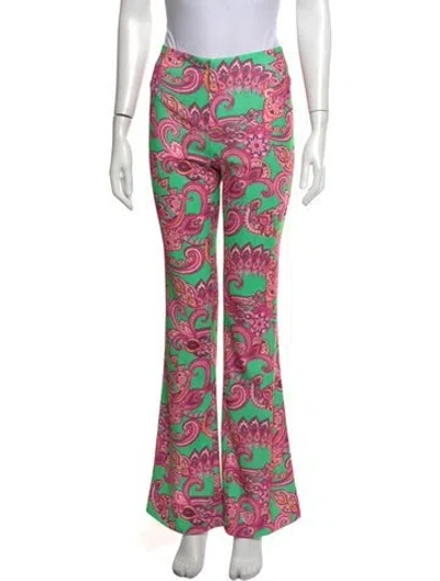 Pre-owned Alice + Olivia Paisley Print Flared Pants In Green/pink
