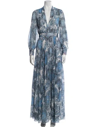 Pre-owned Alice And Olivia Paisley Print Long Dress In Blue