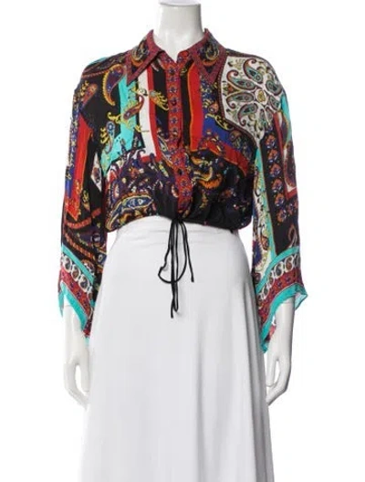 Pre-owned Alice And Olivia Paisley Print Long Sleeve Blouse In Black/red