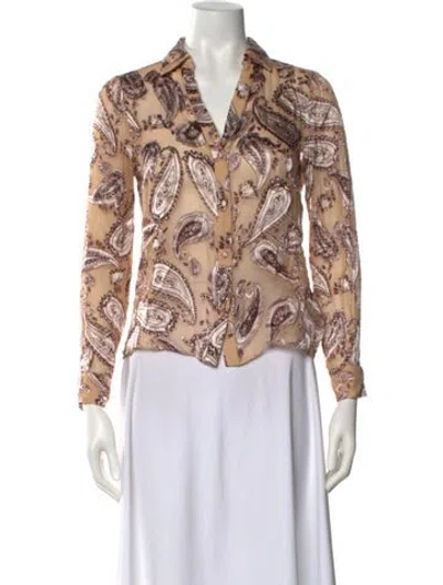 Pre-owned Alice And Olivia Paisley Print Long Sleeve Blouse In Neutral