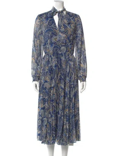 Pre-owned Alice And Olivia Paisley Print Midi Length Dress In Blue