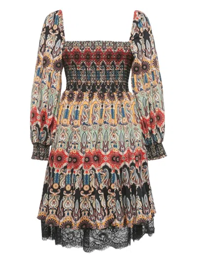 Pre-owned Alice And Olivia Paisley-print Mini Dress In Neutral