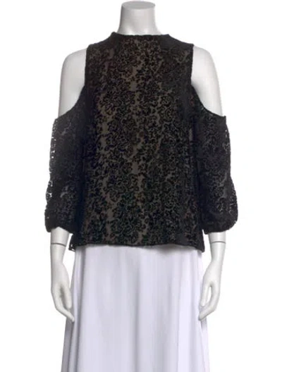 Pre-owned Alice And Olivia Paisley Print Mock Neck Blouse In Black
