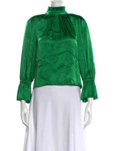 Pre-owned Alice And Olivia Paisley Print Mock Neck Blouse In Green