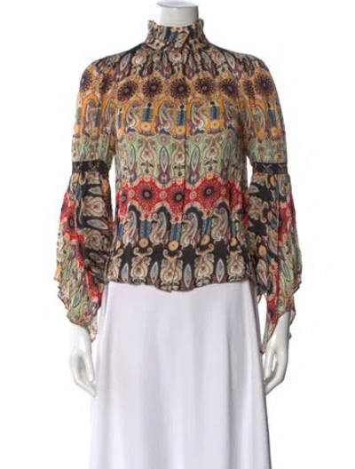 Pre-owned Alice And Olivia Paisley Print Mock Neck Blouse In Multi