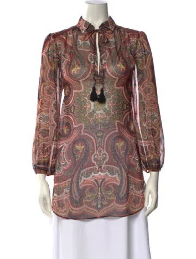 Pre-owned Alice And Olivia Paisley Print Mock Neck Tunic In Orange