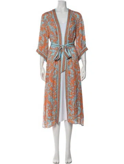 Pre-owned Alice And Olivia Paisley Print Ruffle Embellishment Robe In Orange