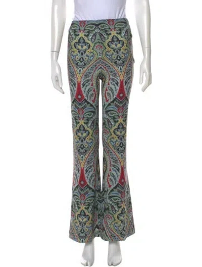 Pre-owned Alice And Olivia Paisley Print Straight Leg Pants In Green