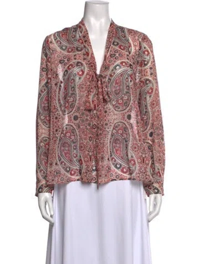 Pre-owned Alice And Olivia Paisley Print Tie Neck Blouse In Multi