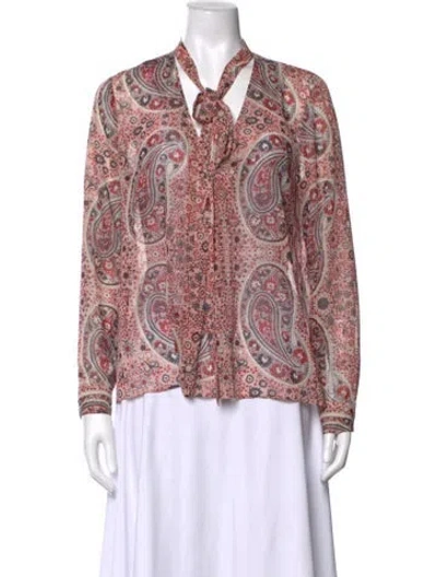 Pre-owned Alice And Olivia Paisley Print Tie Neck Blouse In Red