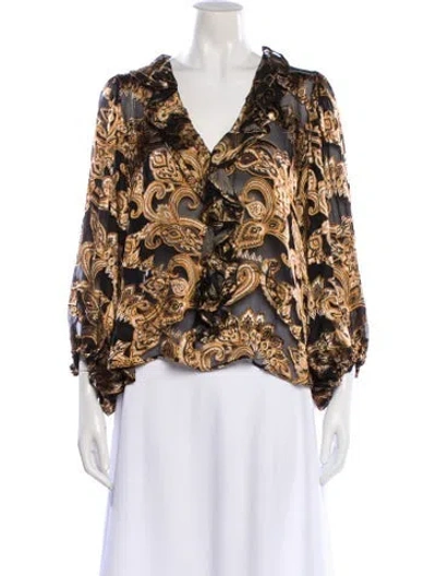 Pre-owned Alice And Olivia Paisley Print V-neck Blouse In Black