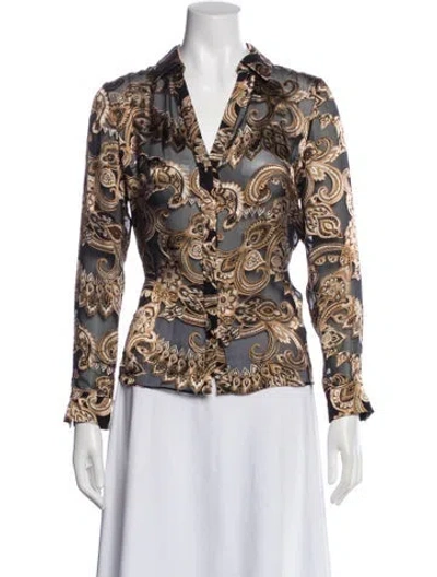Pre-owned Alice And Olivia Paisley Print V-neck Blouse In Brown