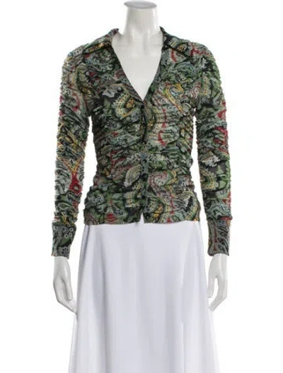 Pre-owned Alice And Olivia Paisley Print V-neck Blouse In Green