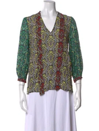 Pre-owned Alice And Olivia Paisley Print V-neck Blouse In Neutral