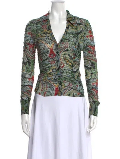 Pre-owned Alice And Olivia Paisley Print V-neck Blouse W/ Tags In Green
