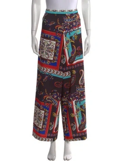 Pre-owned Alice And Olivia Paisley Print Wide Leg Pants In Black