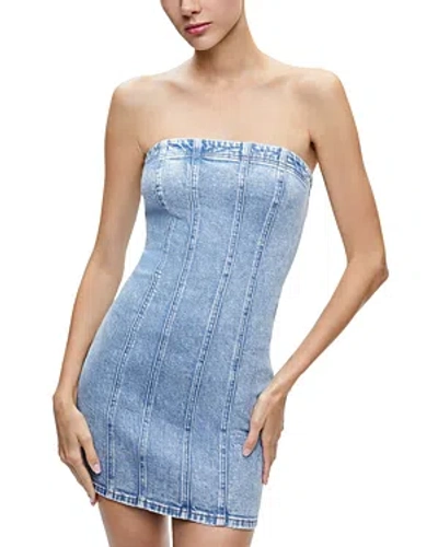 Alice And Olivia Palmer Strapless Denim Dress In Rocky Blues