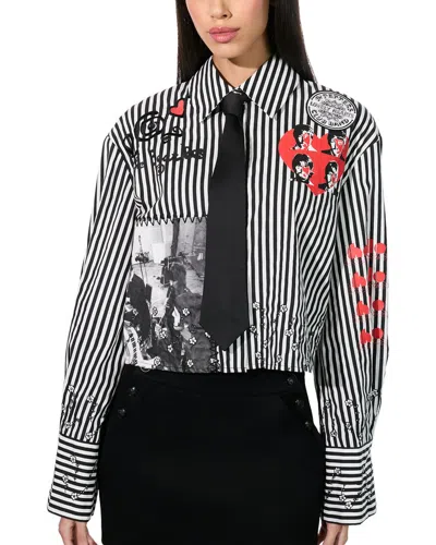 Alice And Olivia Pam Button Down In Black/off White