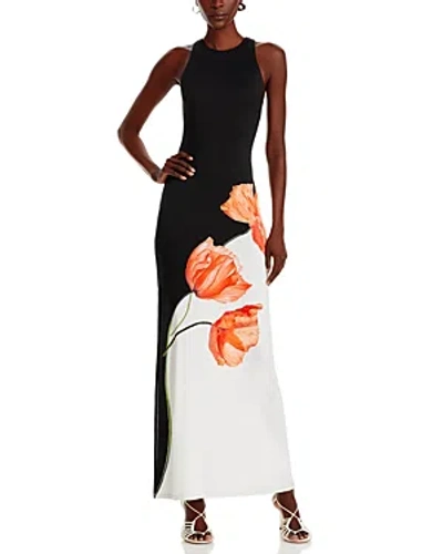 Alice And Olivia Pania Racerback Floral Maxi Dress In Black Flor