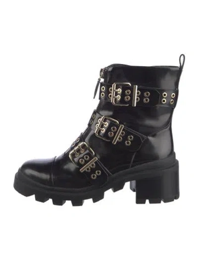 Pre-owned Alice And Olivia Patent Leather Combat Boots In Black