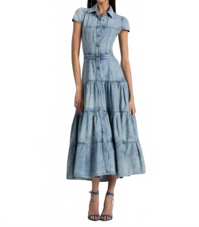 ALICE AND OLIVIA PATSY DENIM MIDI DRESS IN LIGHT ADELE