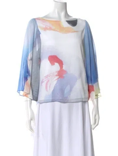 Pre-owned Alice And Olivia Patterned Bateau Neckline Blouse In Blue