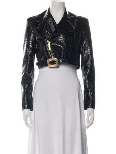 Pre-owned Alice And Olivia Patterned Biker Jacket In Black