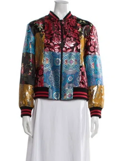 Pre-owned Alice And Olivia Patterned Bomber Jacket In Red