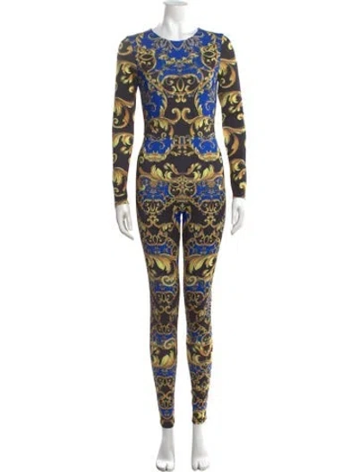 Pre-owned Alice And Olivia Patterned Crew Neck Jumpsuit W/ Tags In Blue