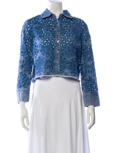 Pre-owned Alice And Olivia Patterned Denim Jacket In Blue