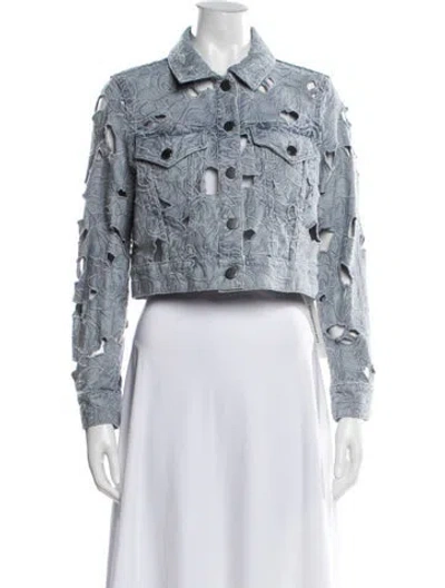 Pre-owned Alice And Olivia Patterned Denim Jacket W/ Tags In Blue