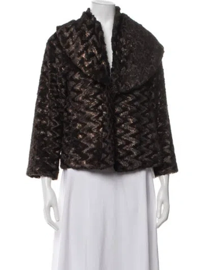 Pre-owned Alice And Olivia Patterned Faux Fur Jacket In Brown
