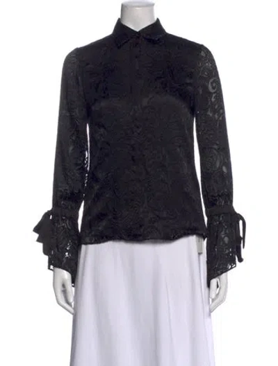 Pre-owned Alice + Olivia Patterned Long Sleeve Blouse In Black