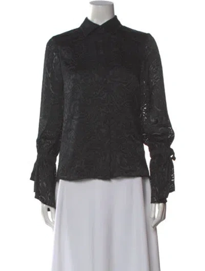 Pre-owned Alice And Olivia Patterned Long Sleeve Blouse W/ Tags In Gray