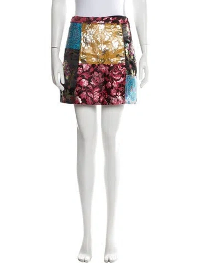 Pre-owned Alice And Olivia Patterned Mini Skirt In Red
