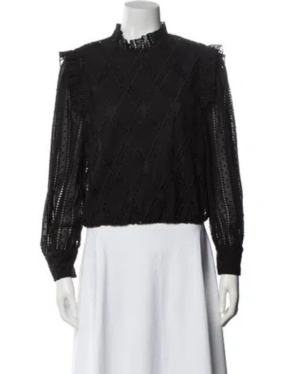 Pre-owned Alice And Olivia Patterned Mock Neck Blouse In Black
