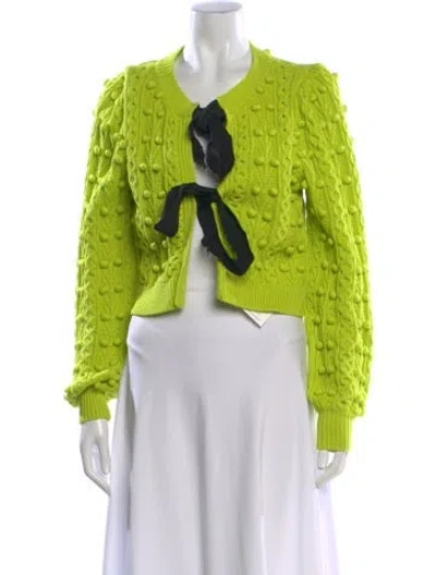 Pre-owned Alice + Olivia Patterned Open Front Sweater In Green
