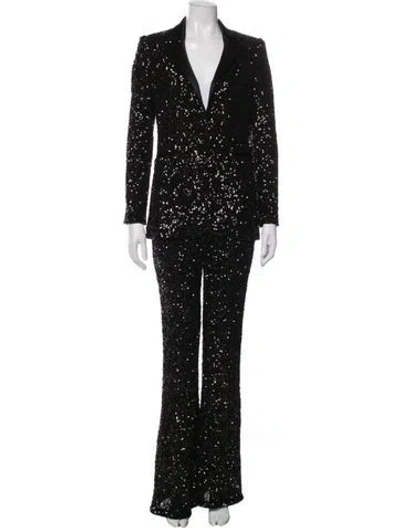 Pre-owned Alice And Olivia Patterned Sequin Embellishments Pantsuit In Black