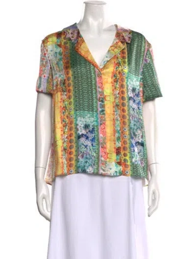 Pre-owned Alice And Olivia Patterned Short Sleeve Blouse In Green