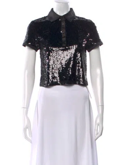 Pre-owned Alice And Olivia Patterned Short Sleeve Polo In Black