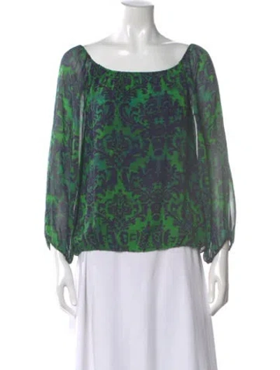 Pre-owned Alice And Olivia Patterned Square Neckline Blouse In Green